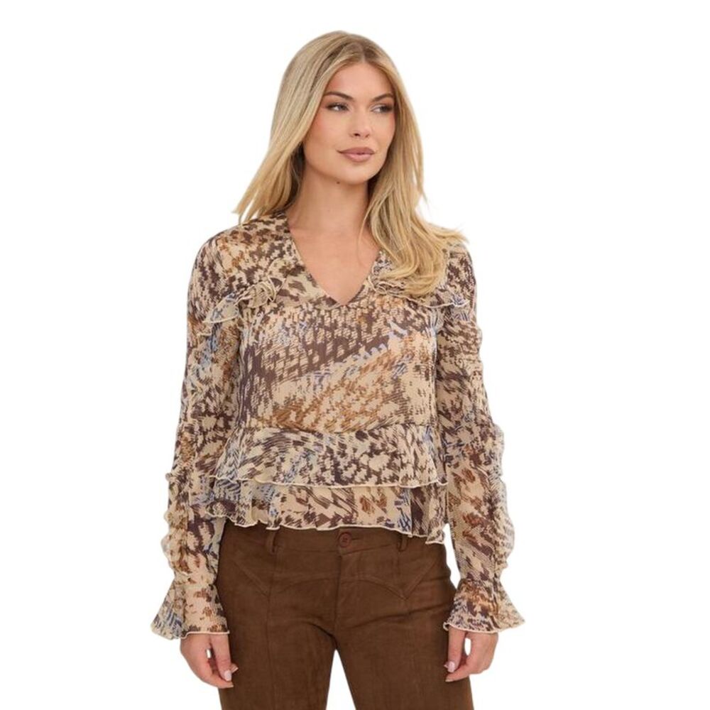 I Saw It First Womens/Ladies Animal Print Ruffle Blouse / Brown